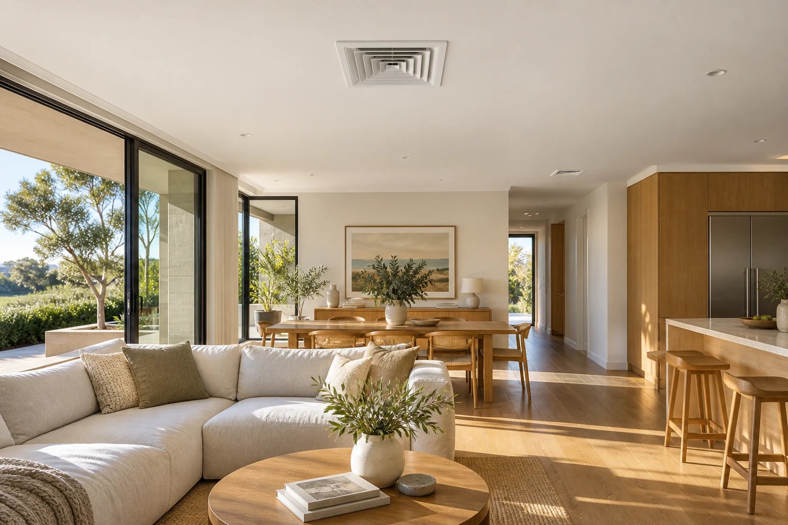 Square ceiling air conditioning grilles in a contemporary Australian home